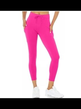 ALO Yoga Hot Pink Drawstring Leggings With Side Pockets, Size XXS